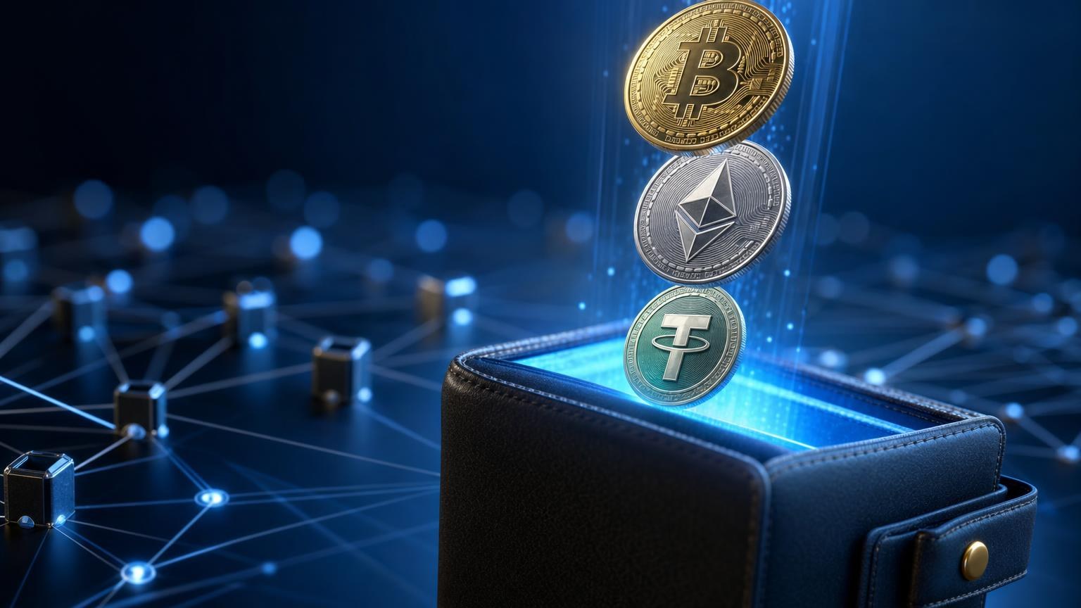 Flujo de una operación en la que BTC, ETH o USDT pasan de un intercambio a una dirección de depósito de una plataforma de criptomonedas